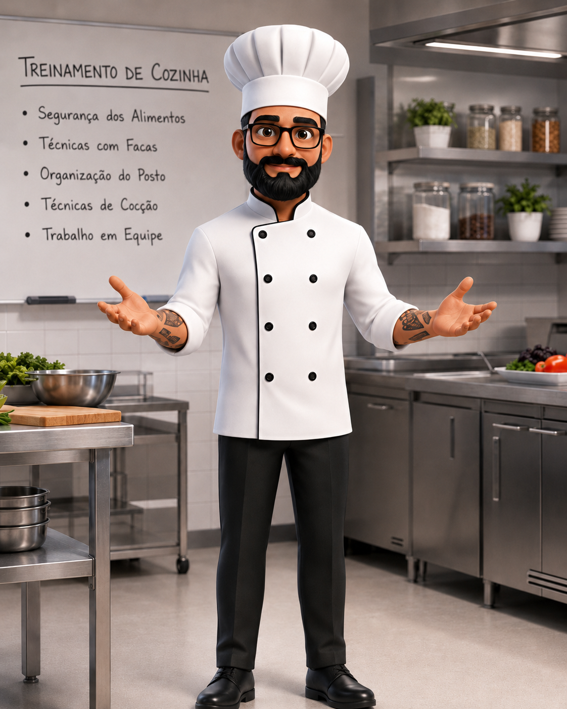 Chef Madeira em treinamento de cozinha