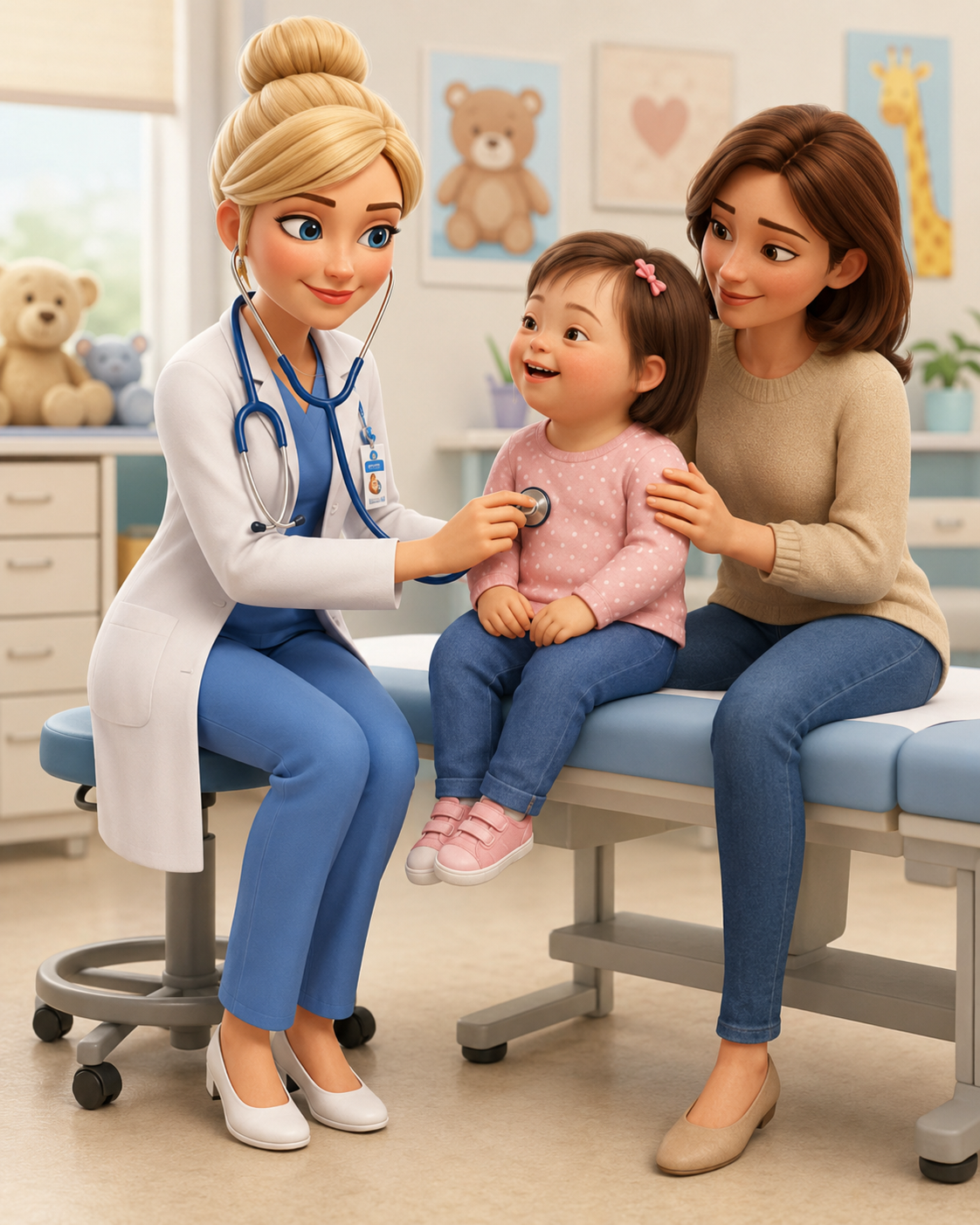 Consulta pediátrica acolhedora com a mãe presente